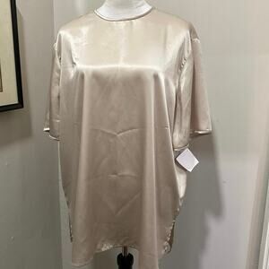 Rena Rowan for Saville Soft Gold Satin Blouse Size 20W Short Sleeve Shell Top